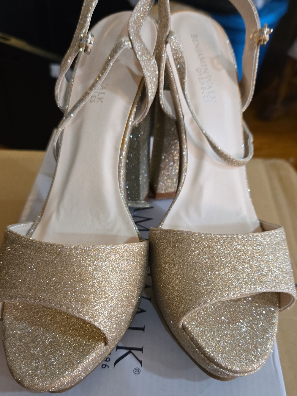 Gold Glitter Open-Toe Block Heel Sandals - Women's